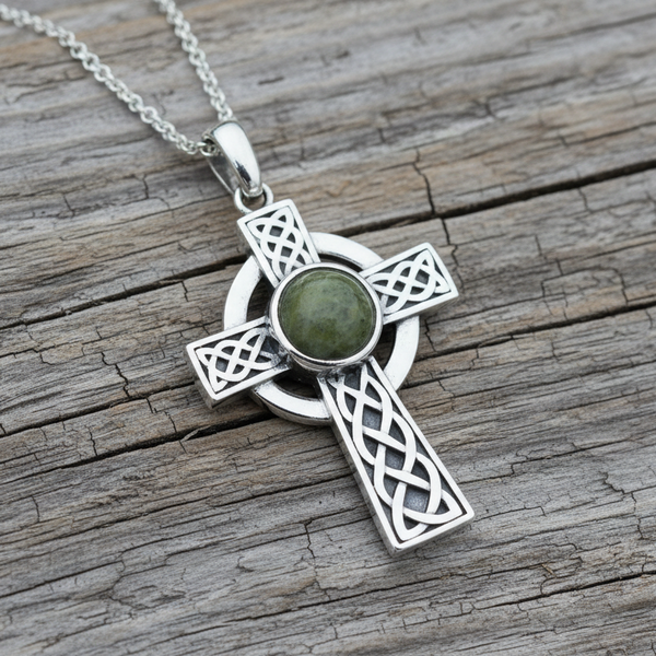 Sterling Silver Connemara Marble Cross Pendant