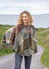 John Hanly Lambswool Cape | Green Brown Orange Cream Check