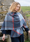 John Hanly Lambswool Cape | Blue Navy Rust Red Check