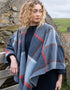 John Hanly Lambswool Cape | Blue Navy Rust Red Check