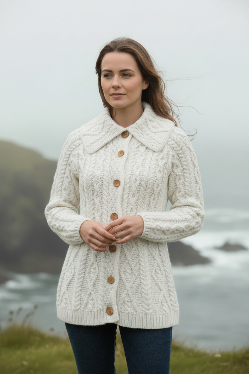 Super Soft 100% Merino Wool Aran Cardigan - Made in Ireland
