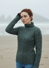 Super Soft Funnel Neck Aran Sweater | Green
