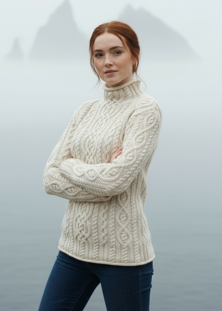 Super Soft Funnel Neck Aran Sweater | Natural