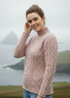 Super Soft Funnel Neck Aran Sweater | Pink