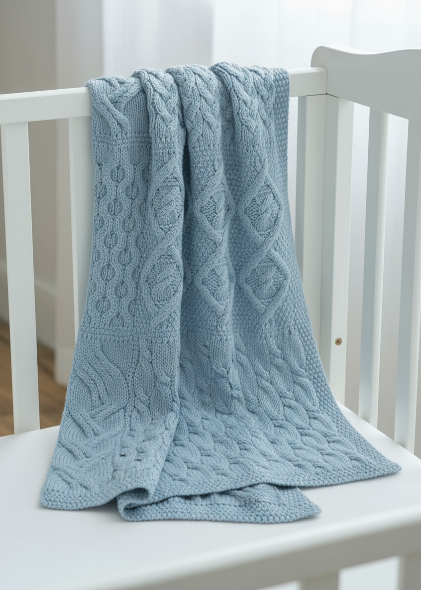 Supersoft Merino Wool Baby Irish Blanket | Blue Sail