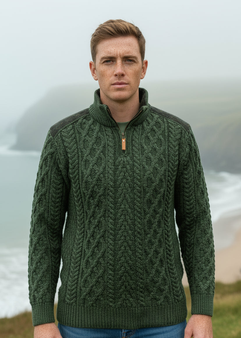 Aran Tweed Zip Sweater