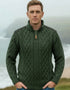 Aran Tweed 1/4 Zip Sweater | Green