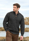 Aran Tweed 1/4 Zip Sweater | Men's Irish Merino Wool | Charcoal