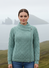 Claddagh Zip Skellig Aran Cardigan | Aqua