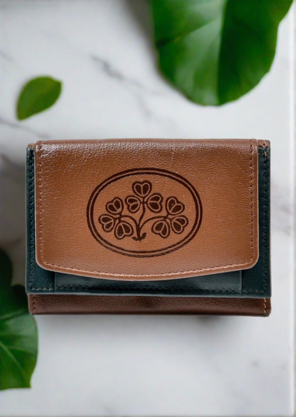 Irish Leather Tri Fold Wallet - Shamrock