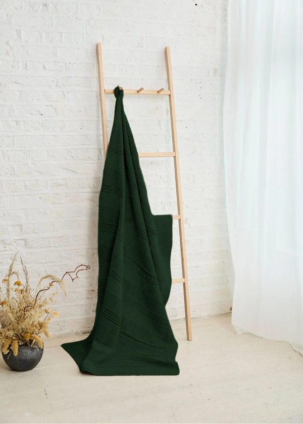 Textured Aran Stripe Super soft Merino Throw | Seaweed Green