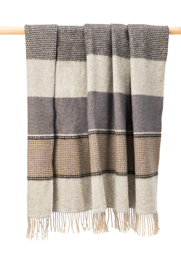 John Hanly Cashmere Merino Throw | Grey Stone Beige Stripe