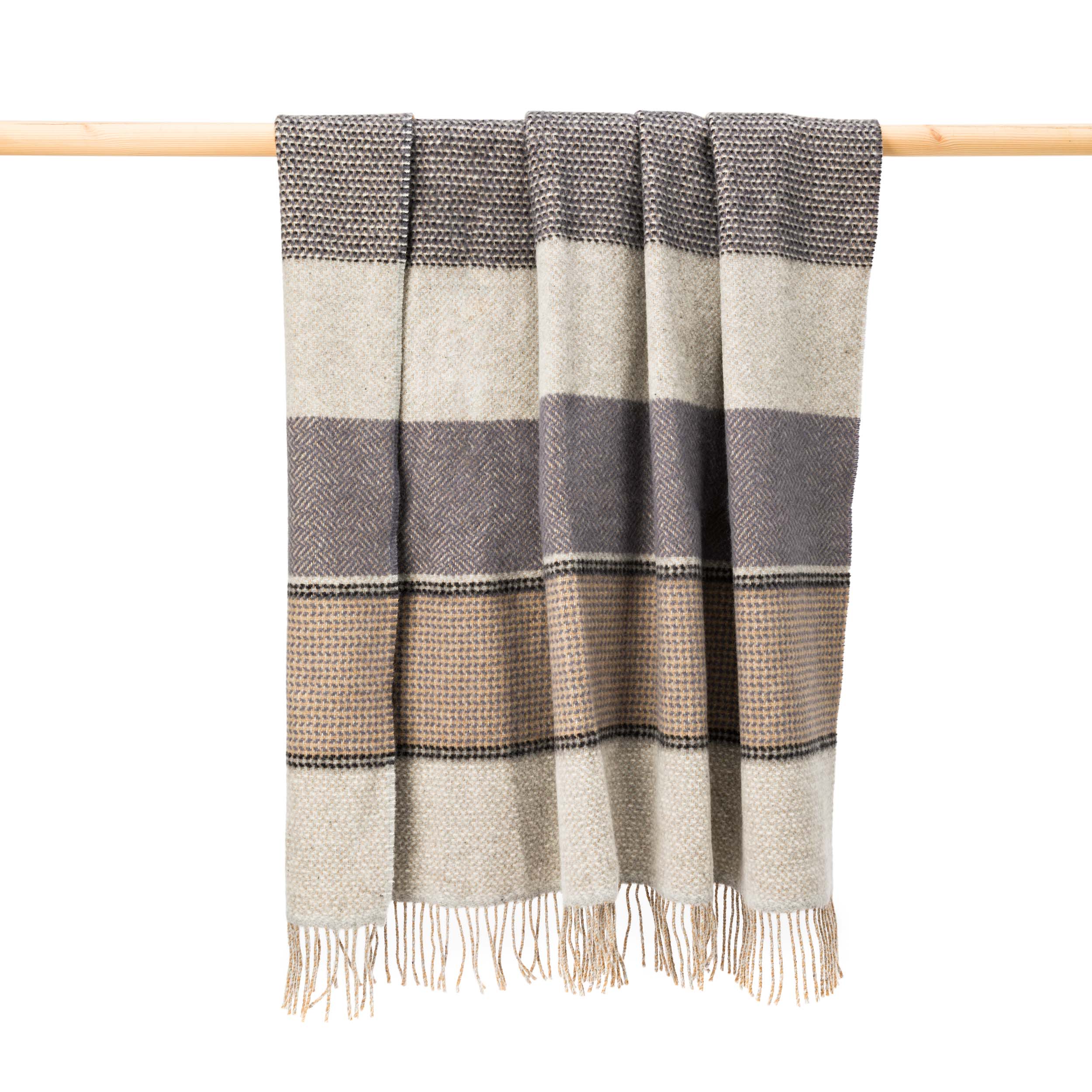 John Hanly Cashmere Merino Throw | Grey Stone Beige Stripe