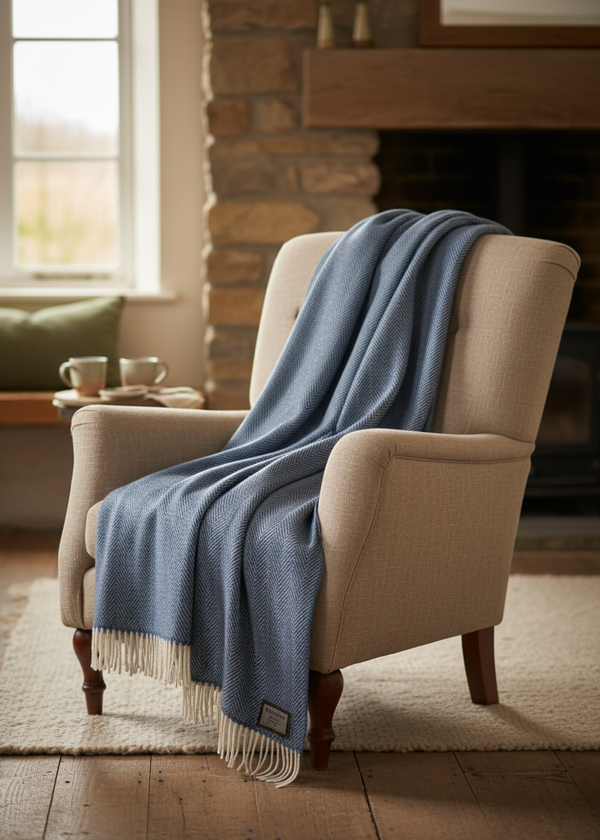 Foxford Inishmore Cashmere Throw | Blue