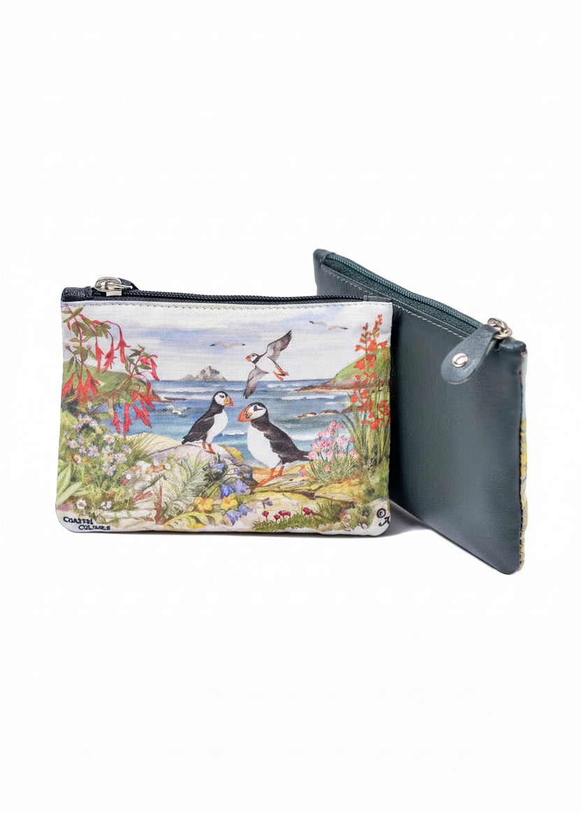 Tinnakeenly Leather Zip Purse - Puffins