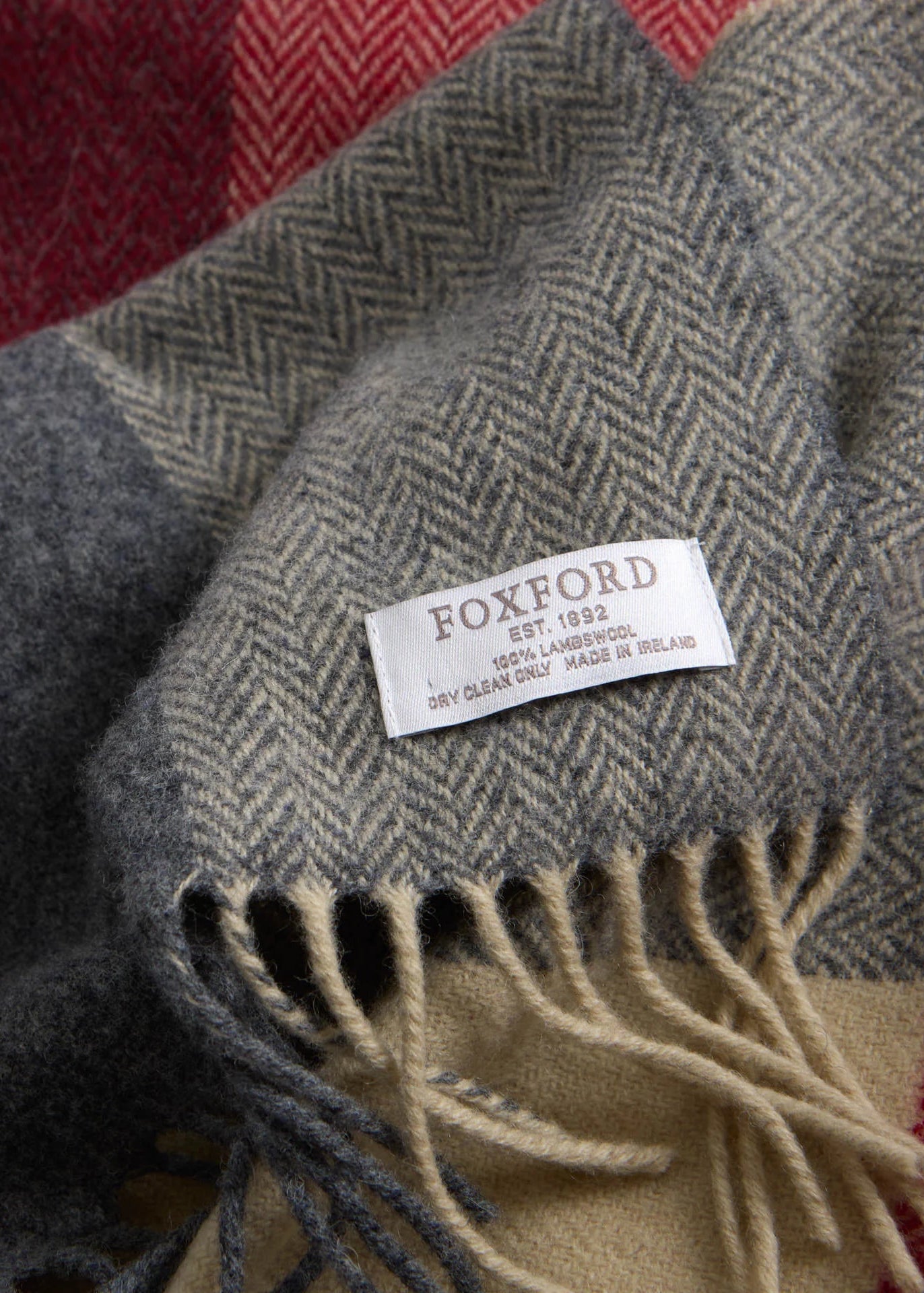 Foxford Tomato Camel Block Stripe Lambswool Scarf
