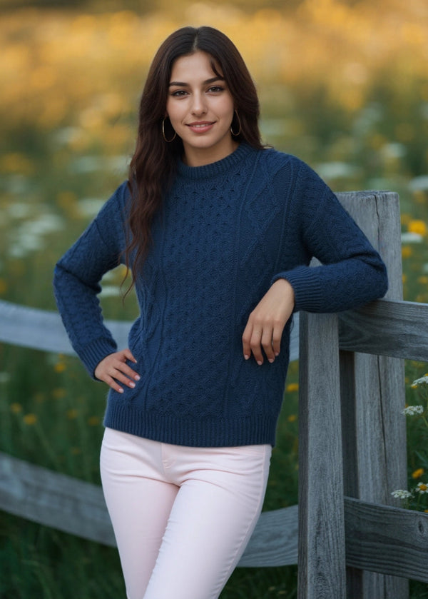 Unisex Aran Wool Sweater | Black Watch