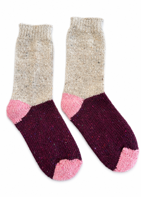 Tricolor 100% Merino Wool Socks | Beige Burgundy Pink