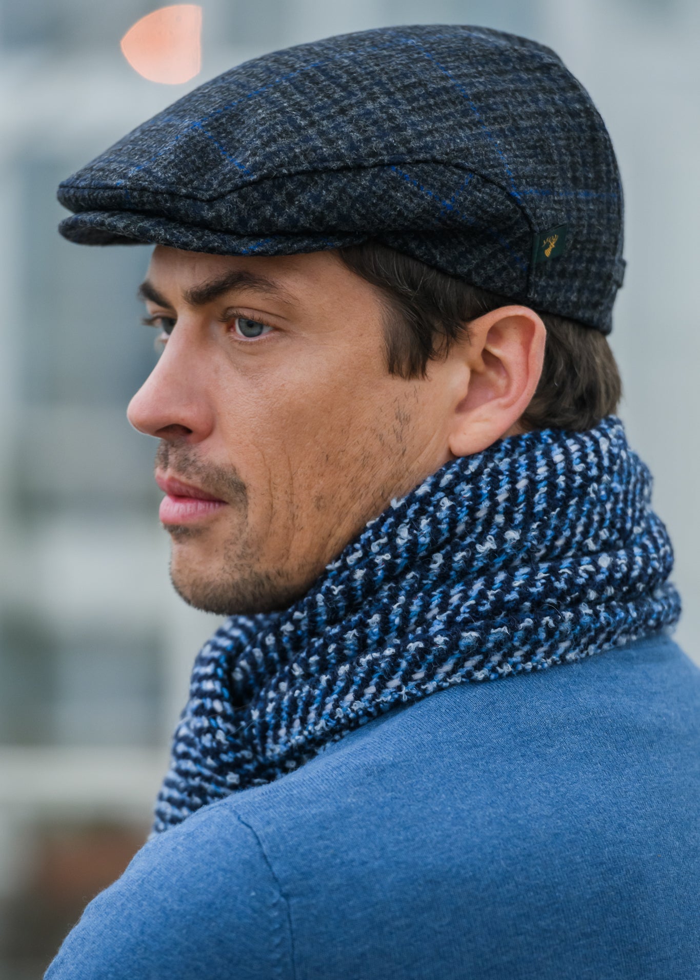 Mucros Trinity Cap | Handwoven Wool Flat Cap in Charcoal Blue