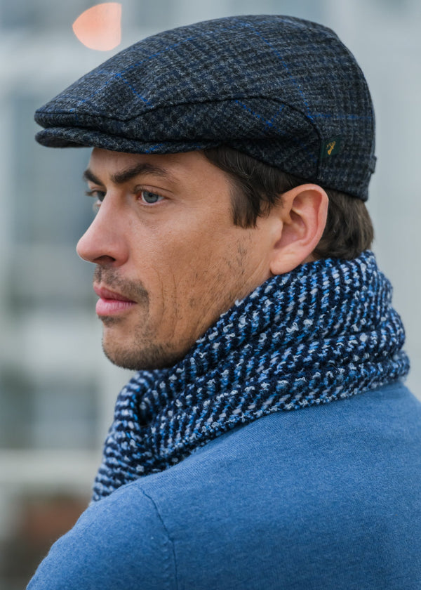 Mucros Trinity Cap | Handwoven Wool Flat Cap in Charcoal Blue