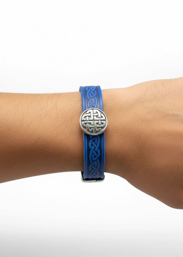 Trinity Blue Celtic Cuff Leather Bracelet