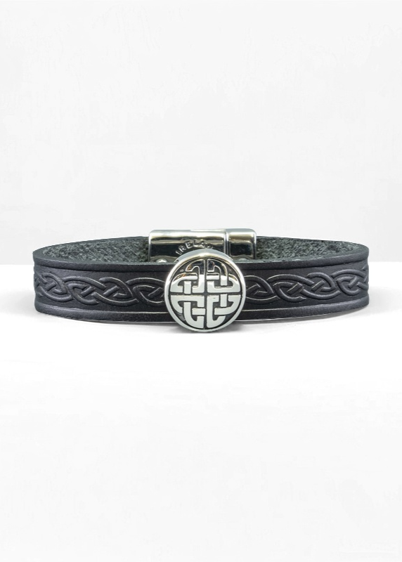 Trinity Knot Black Cuff Leather Bracelet