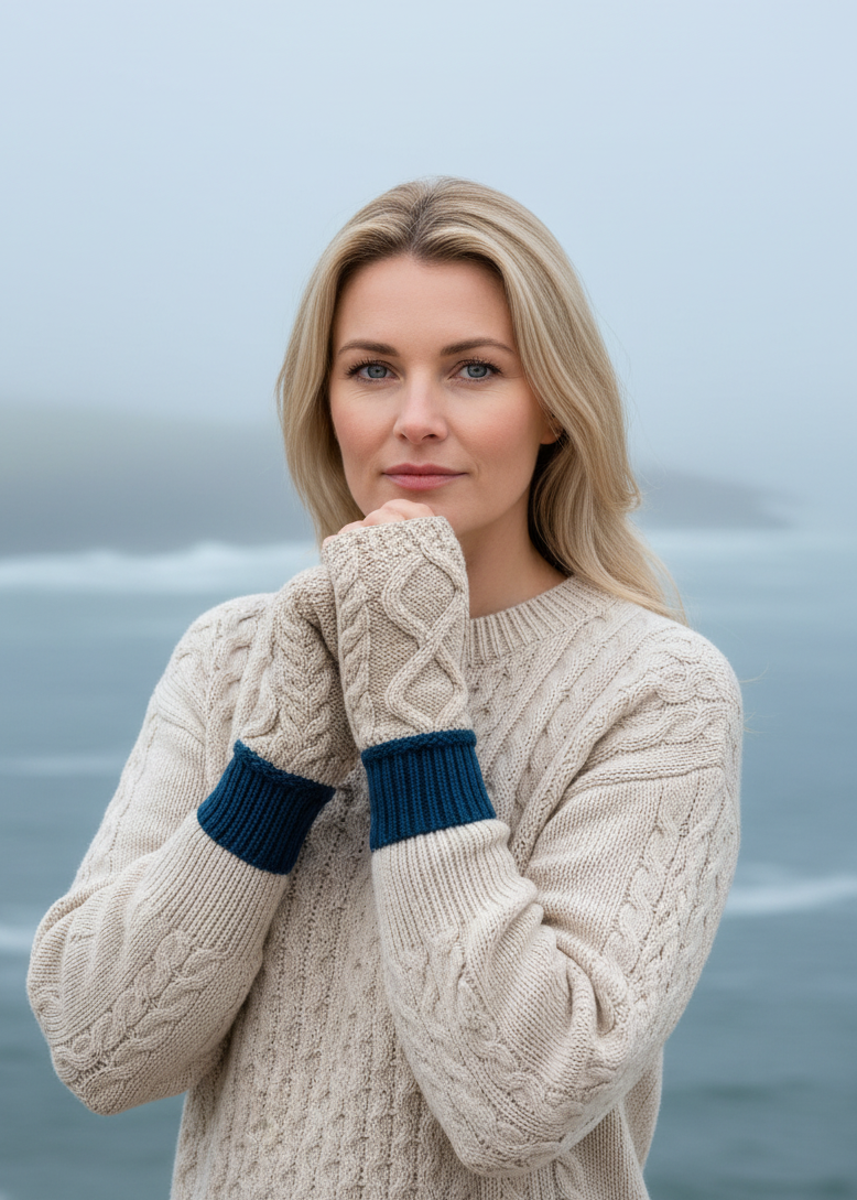 Two Tone Aran Mittens | Oatmeal & Mallard