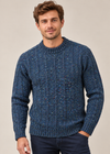 Men's 100% Merino Wool Fisherman Fleck Sweater | Blue Melange