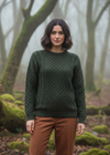 Unisex Aran Crew Neck Merino Wool Sweater | Green