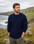 Unisex Aran Handknit Crew Neck Sweater - Atlantic | 100% Merino Wool