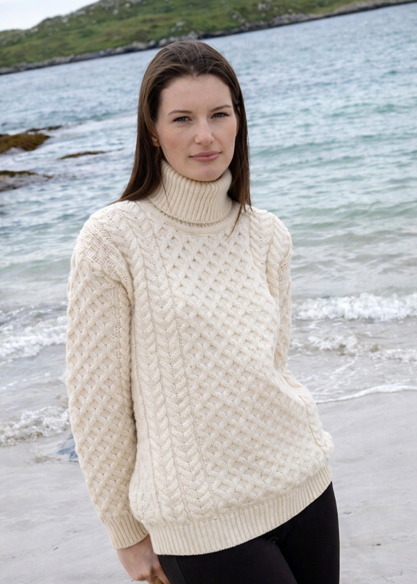 Unisex Aran Merino Polo Neck Sweater | 100% Merino Wool