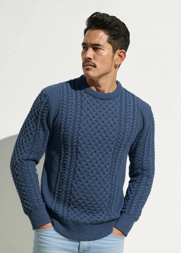 Unisex Aran Sweater | Denim Marl