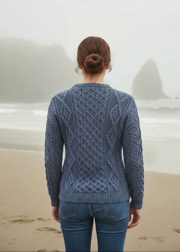 Unisex Aran Wool Sweater | Denim