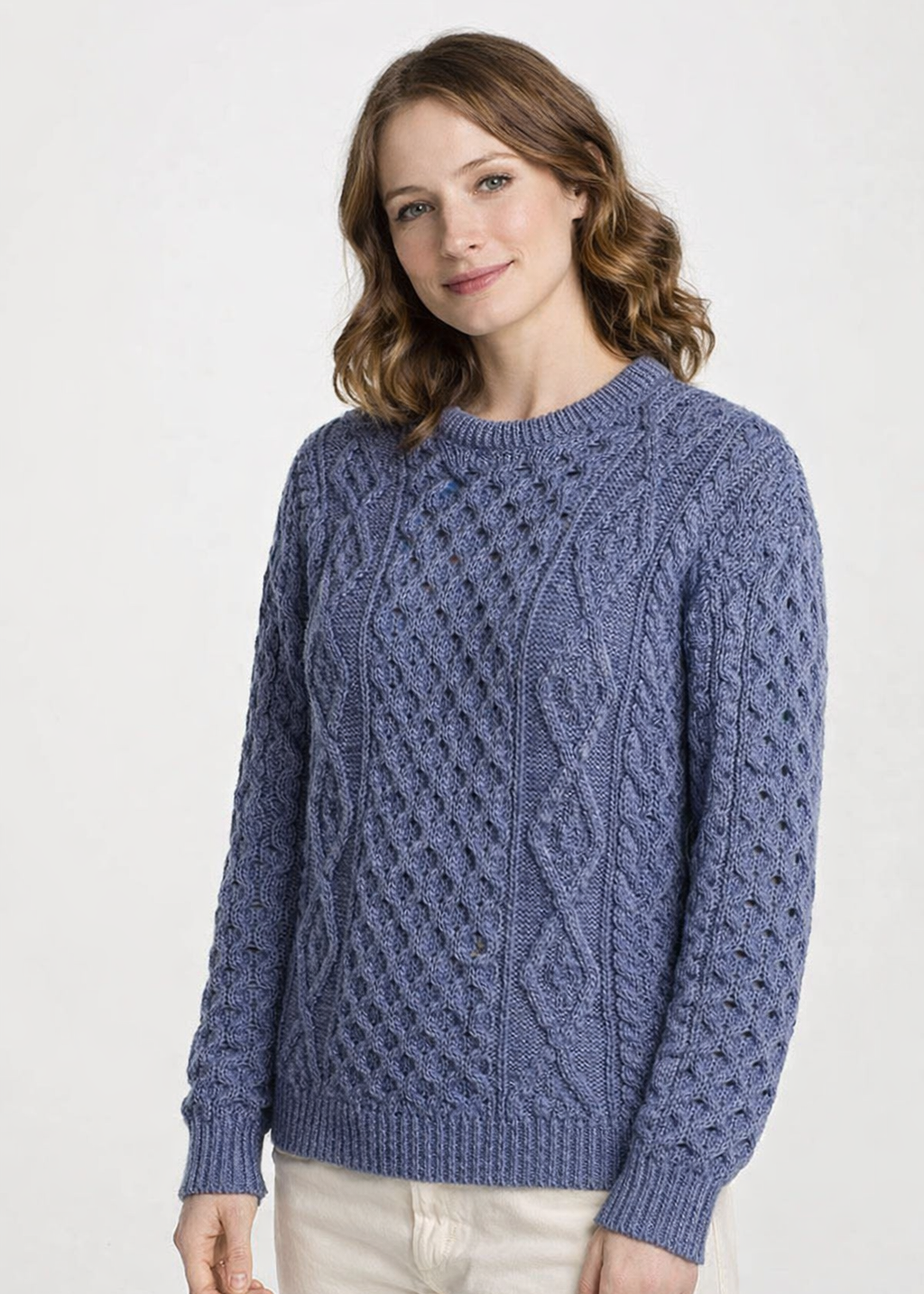 Unisex Aran Worsted Wool Sweater - Traditional Irish Knitwear | Denim