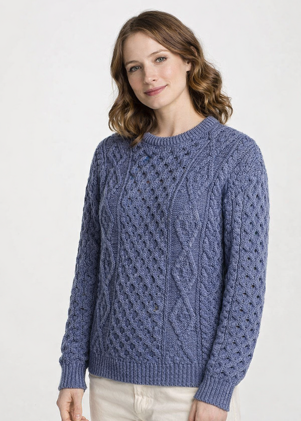 Unisex Aran Worsted Wool Sweater - Traditional Irish Knitwear | Denim