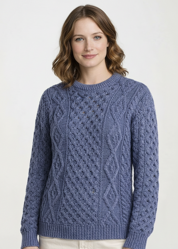 Unisex Aran Worsted Wool Sweater - Traditional Irish Knitwear | Denim