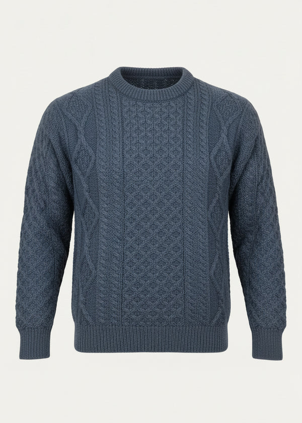 Unisex Irish Aran Sweater | Denim Blue | 100% Pure Wool