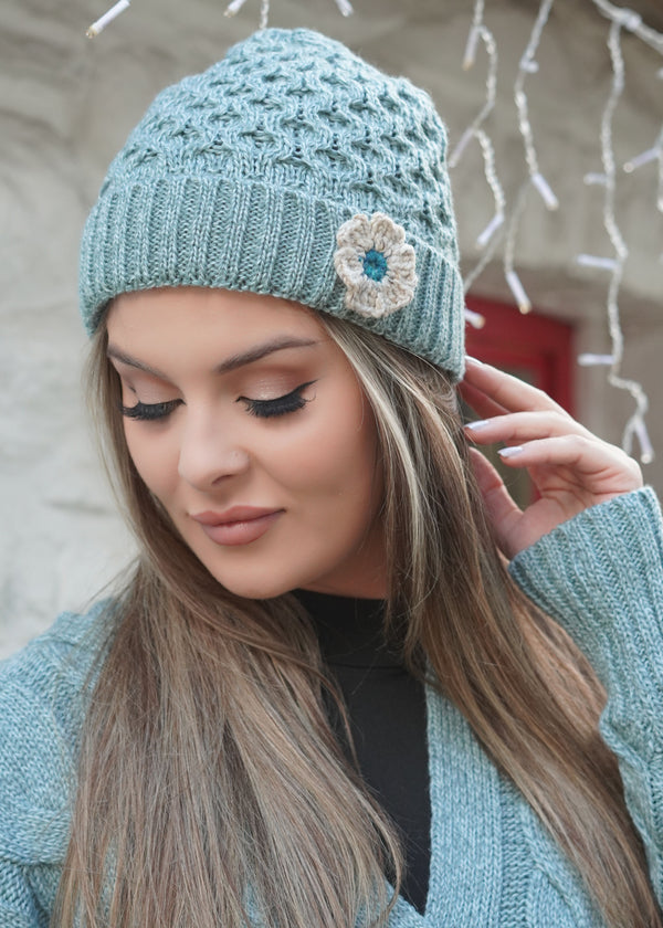 Aran Flower Hat | Aqua