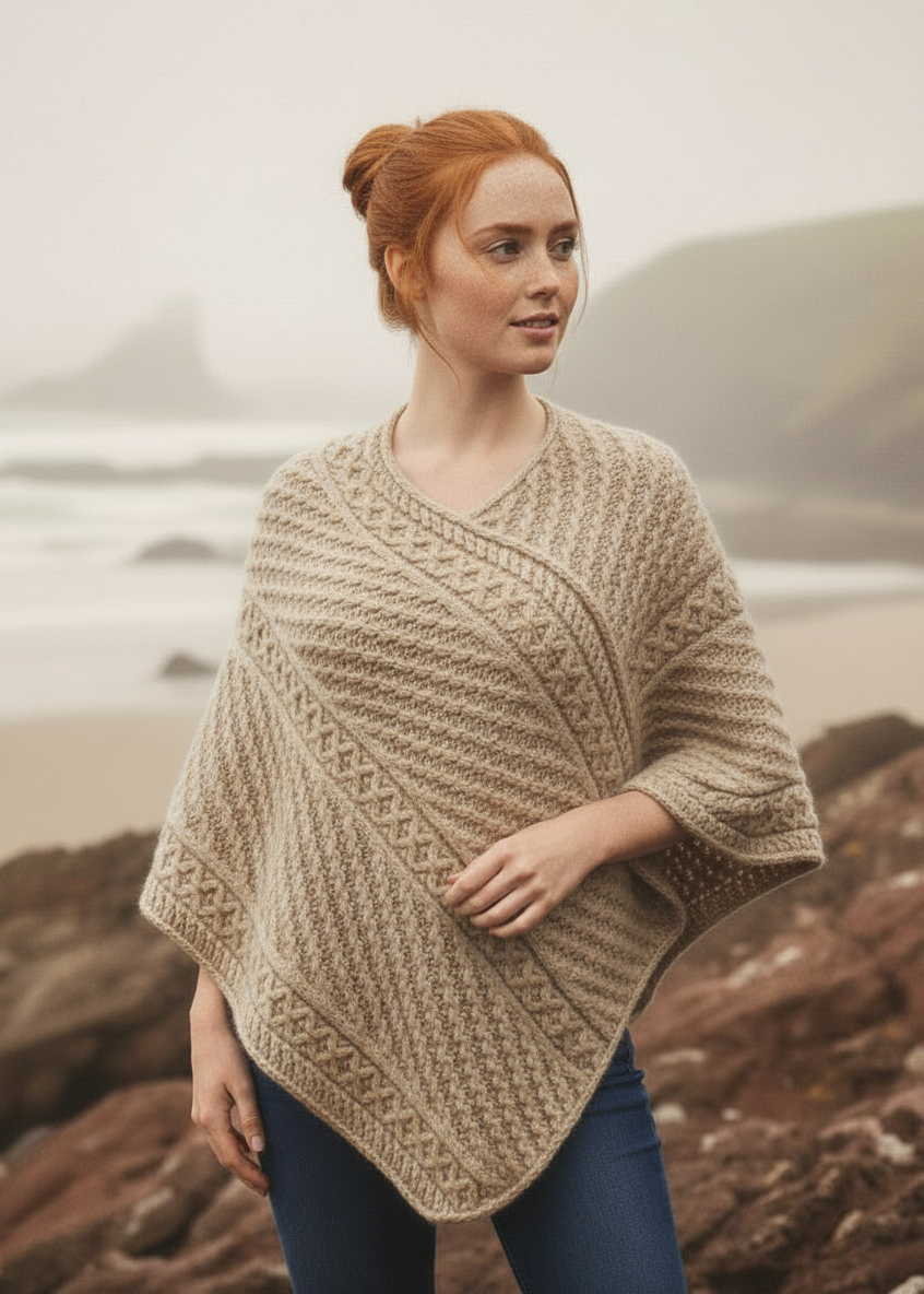 Aran Merino Wool V Poncho | Parsnip 