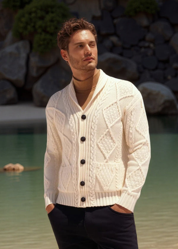 Aran Men's Shawl Button Cardigan | Natural