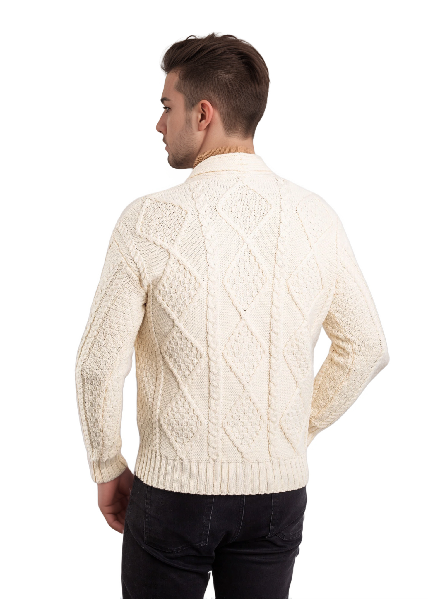 Aran Men's Shawl Button Cardigan | Natural