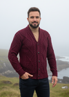 Aran Men's Shawl Button Cardigan | Wine 