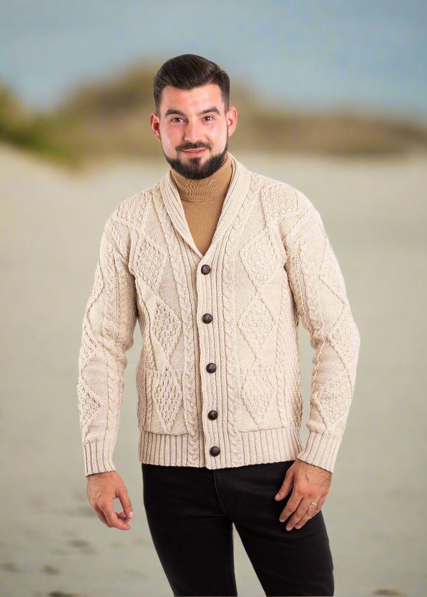 Men's Shawl Button Cardigan | Oatmeal