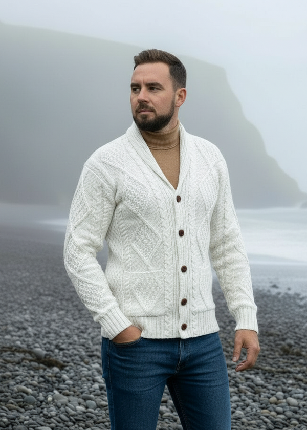 Aran Men's Shawl Button Cardigan 