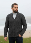 Aran Men's Shawl Button Cardigan | Charcoal 
