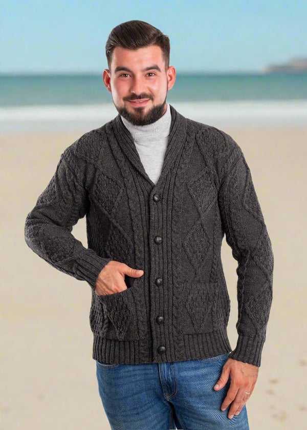 Men's Shawl Button Cardigan | Charcoal