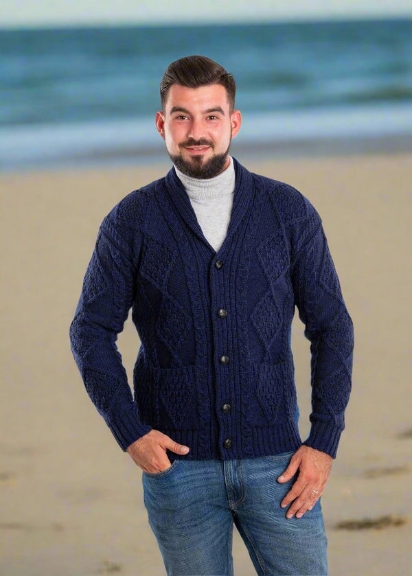 Men's Shawl Button Cardigan | Blue