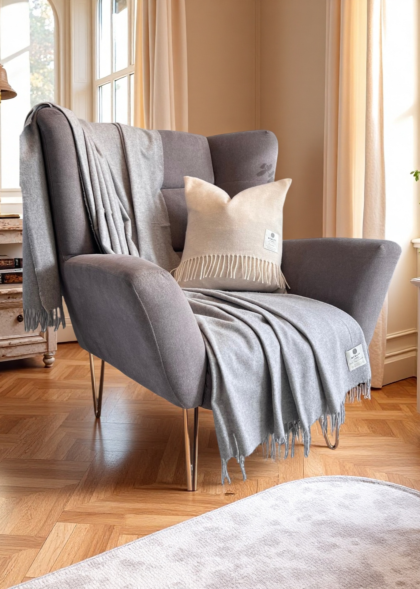 Mcnutt 100% Cashmere Dove Grey Throw