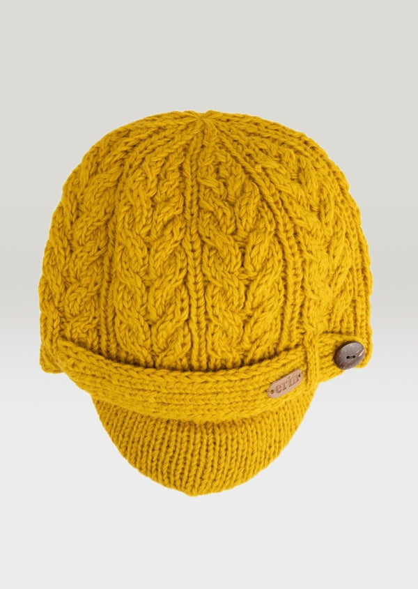 Aran Cable Peak Hat | Sunflower