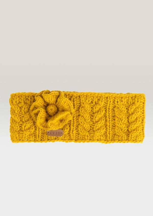 Aran Knitted Flower Wool Headband | Sunflower